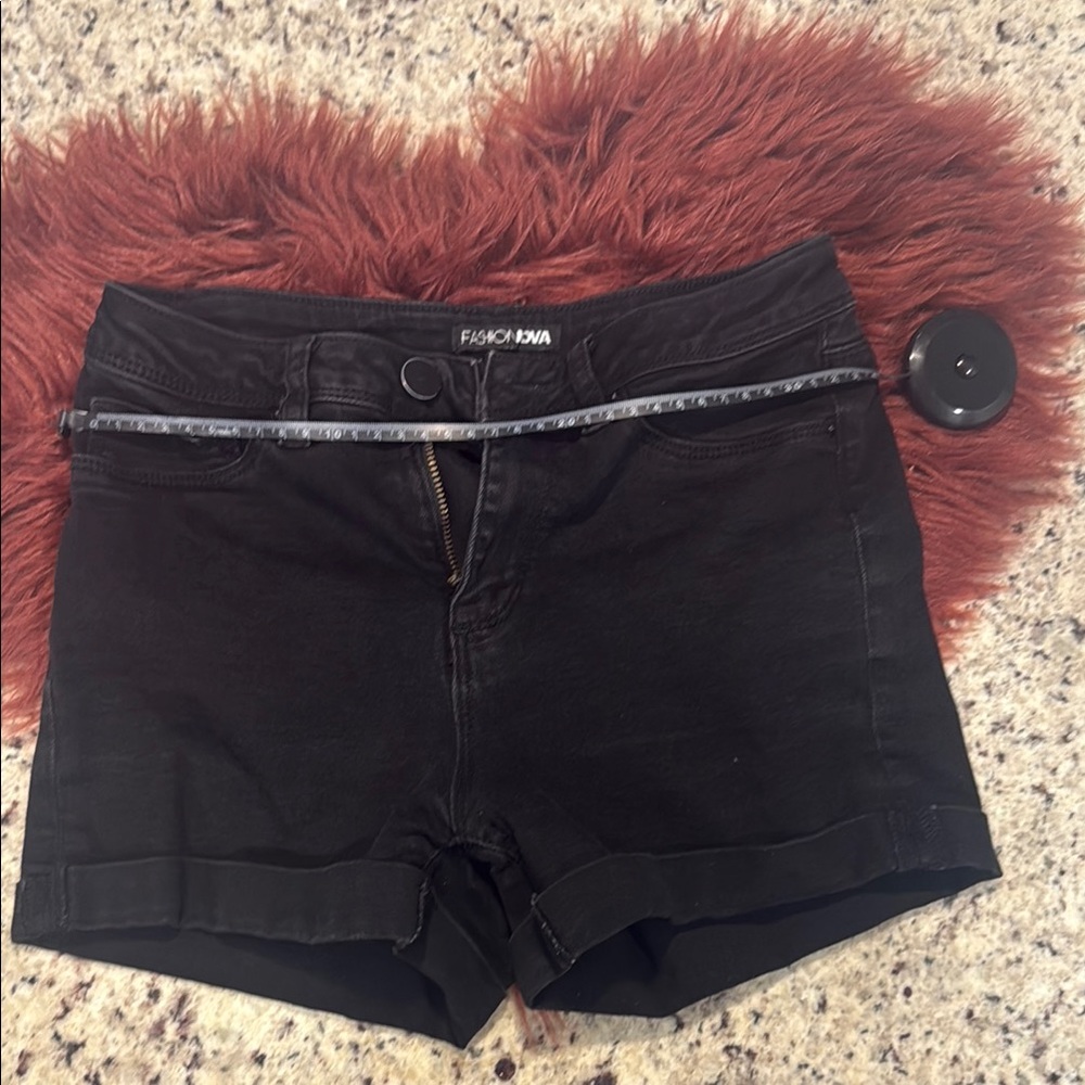 Fashion Nova Black Jean Shorts with Cuffed Hem